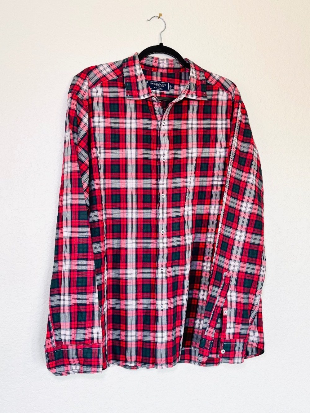 Vineyard Vines Shep & Ian Button Down Shirt Mens L Red Plaid Cashmere Blend